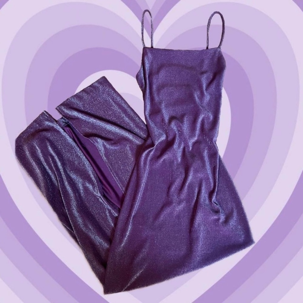 Vintage 90s City Triangles Metallic Purple Prom Gown Dress Long Corset Back Y2K